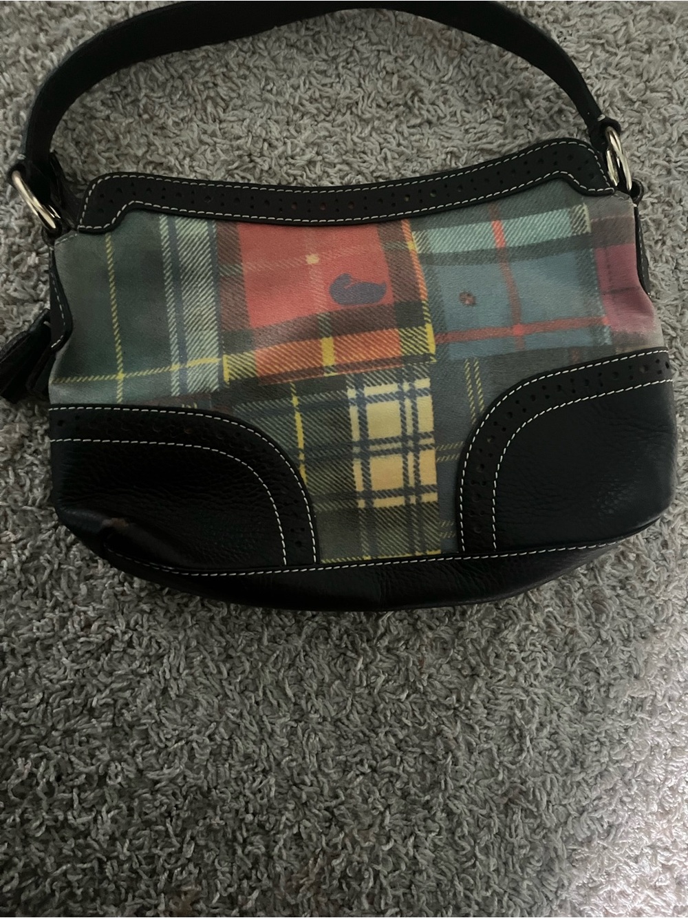 Dooney & Bourke Black Trim Red & Green Plaid Shoulder Bag - Picture 3 of 4